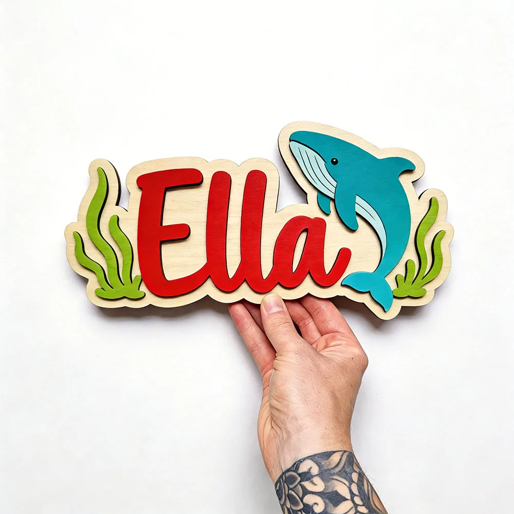 Deep Sea Whale Custom Wooden Name Sign, Personalized Underwater Kids Room Decor, Neutral Coastal Nursery Wall Art, One-of-a-Kind