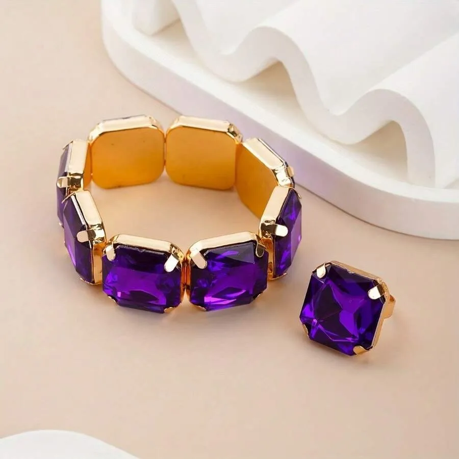 

Local Shipping--, Ideal For Shopping, Strolling, Dates, Parties And All OccasionsLuxurious Square-Cut Rhinestone Bracelet 24K G