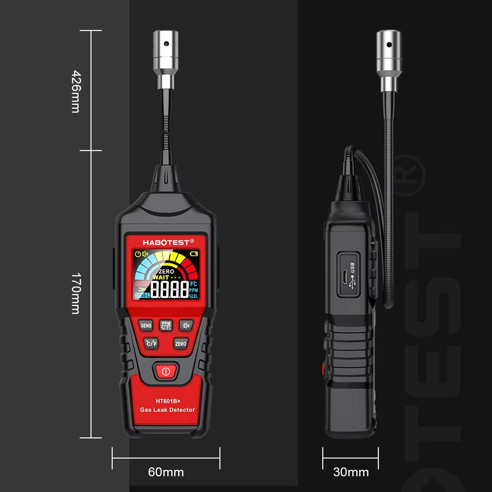 HABOTEST HT601A HT601B Gas Leak Detector Analyzer 20% LEL LCD Sound & Screen Alarm Combustible Flammable Natural Methane Tester