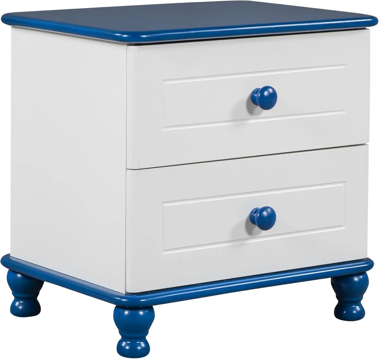 Nightstand White+Blue Kids Modern Rustic Drawers, Wood Night Stand for Bedroom, Bedside End Table for Small Space