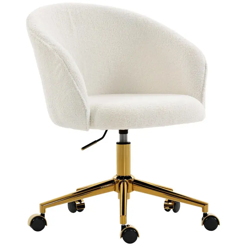 Chaise de bureau, fauteuil de bureau ergonomique réglable en hauteur, siège pivotant, piétement en acier, crème