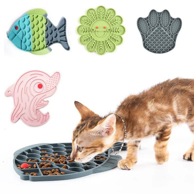 Silicone alimentação lenta tigela comida, lamber esteira, forma de peixe, dispensador, pet fornecimentos, cães pequenos e médios, cachorro e gato