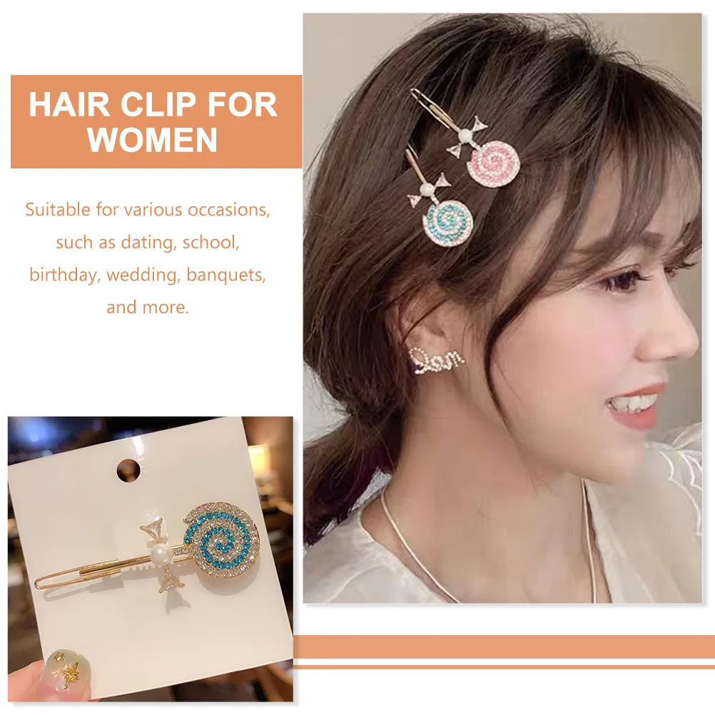 

6pcs Rhinestone Clips Lollipop Shaped Pearl Rhinestones Hair Barrette Decorated Women Hair Accessories Sweet Elegant