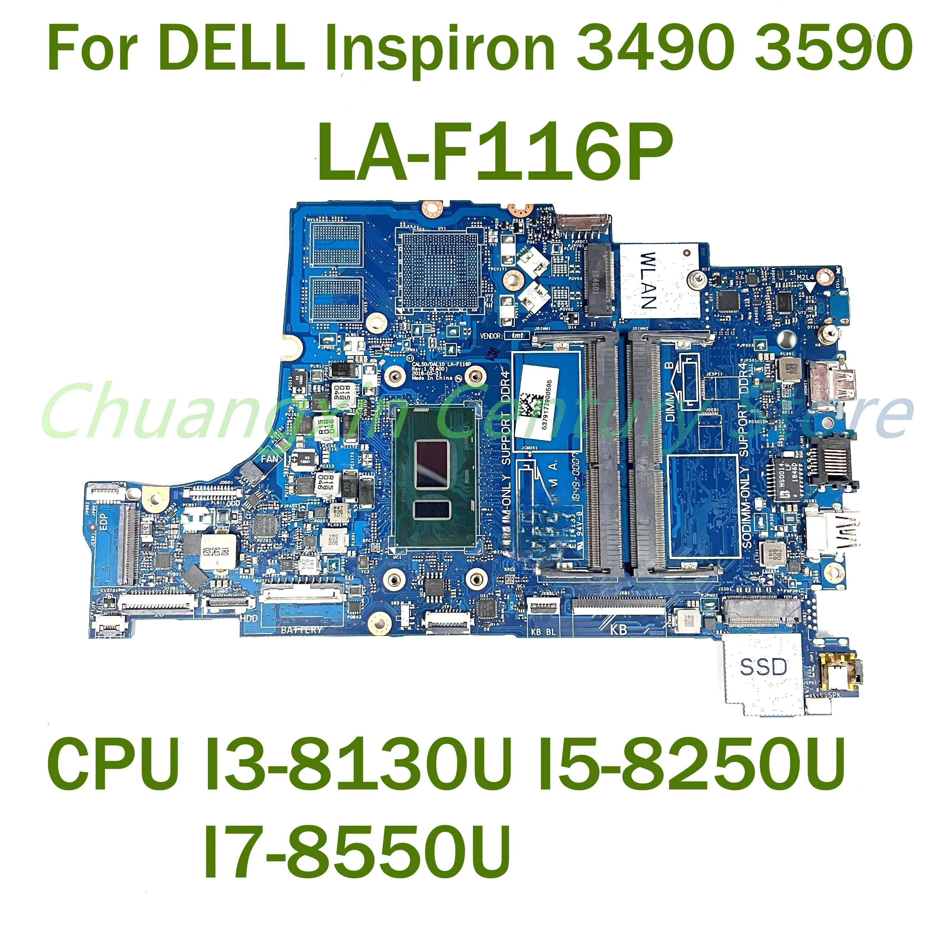 

For DELL lnspiron 3490 3590 Laptop motherboard LA-F116P with CPU I3 I5 I7-7TH/8TH 100% Tested Fully Work