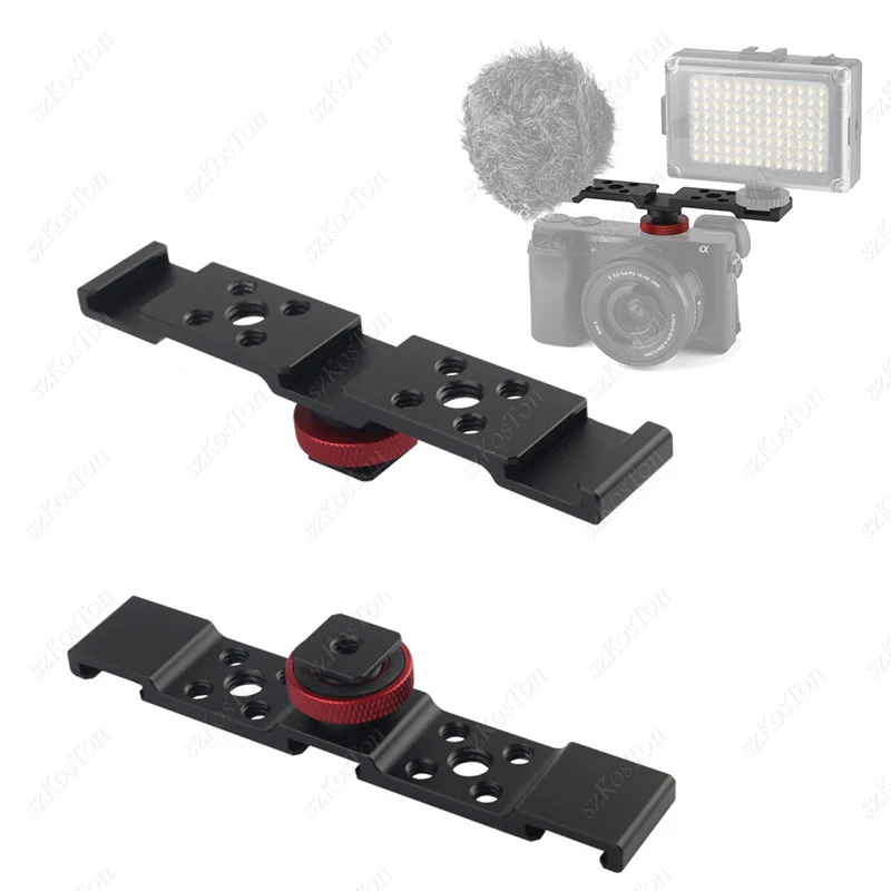 Aluminium 3-fach Blitzschuh-Verlängerungsleiste mit dreifacher Cold-Shoe-Halterung für DSLR- und spiegellose Kameras, Mikrofone, LED-Videoleuchten und Vlogging
