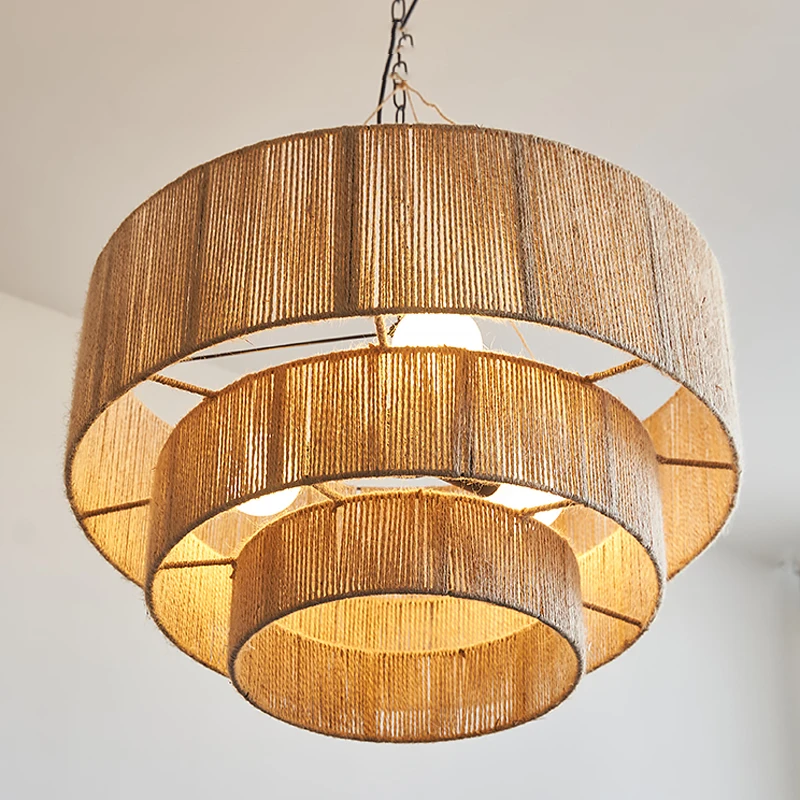 Nordic Retro Corda di Canapa Rattan Wabi Sabi Lampade A Sospensione A Led Soggiorno Sala Da Pranzo Complementi Arredo Casa Lampadario Camera Da