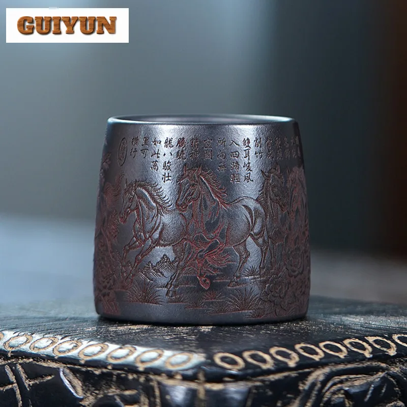 125 مللي Yixing الأرجواني الطين التنين الحصان فنجان الشاي وعاء شاي أنيق الشاي زوج الشاي تذوق العطر كوب Jianzhan ماستر أكواب درينكوير #2