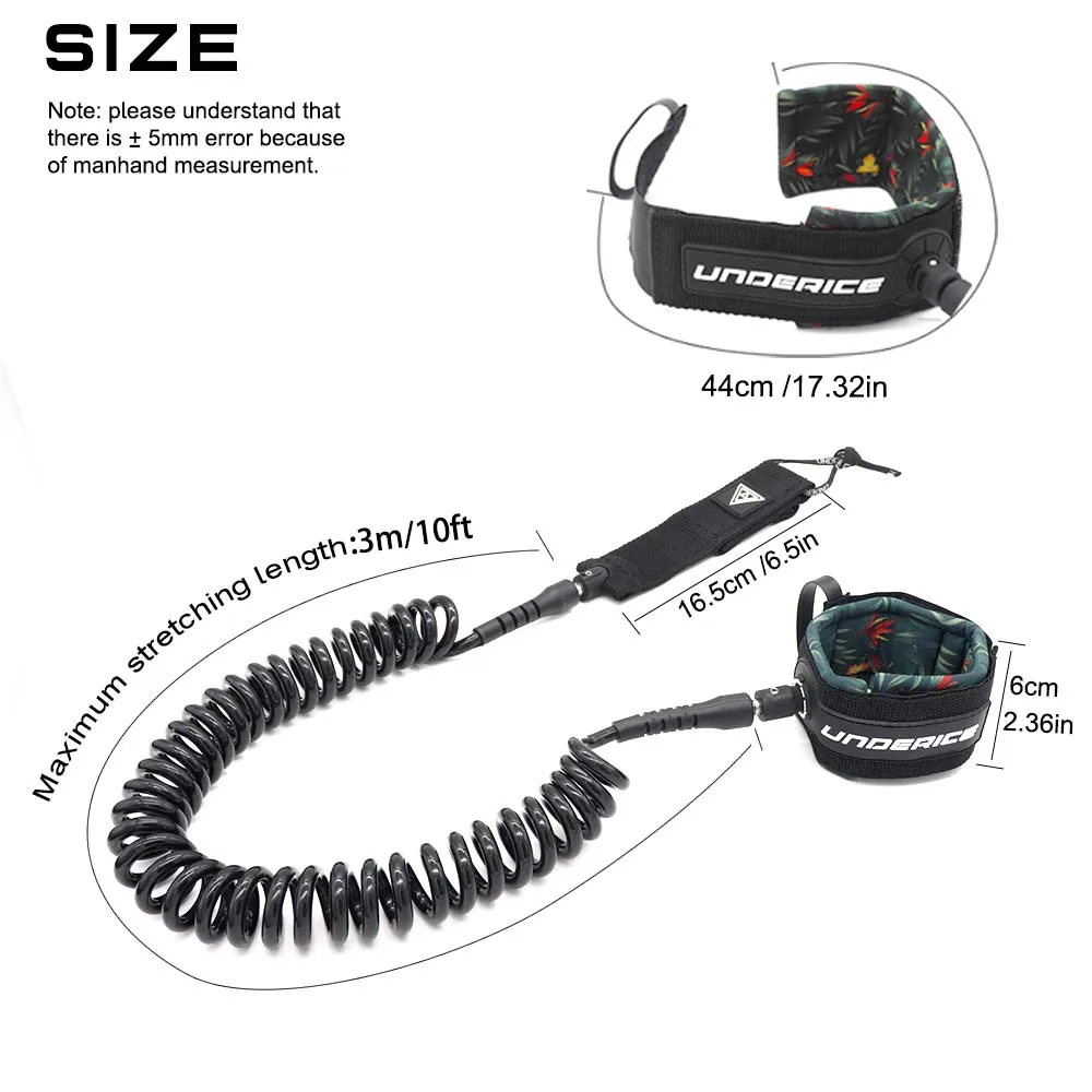 UICE Surfing Leash 7MM 11-10FT Surfing Elastic Coiled SUP Paddle Leash Surfboard Ankle Leash Super Strong Webbing Surf Leg Rope