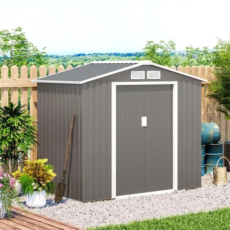 

Eco Friendly 5*3 6*4 6*8 8*10 8*12 Feet Outdoor Stock Metal Steel Waterproof Garden Tool Fabricated Storage Sheds Prefabricated