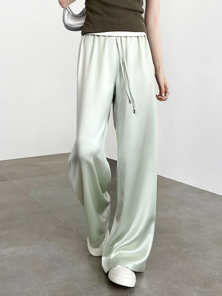

Summer Thin High Waist Wide Leg Pants Women's Ice Silk Drapey Loose Casual Straight Tube Pants Korean Style Commute Wind