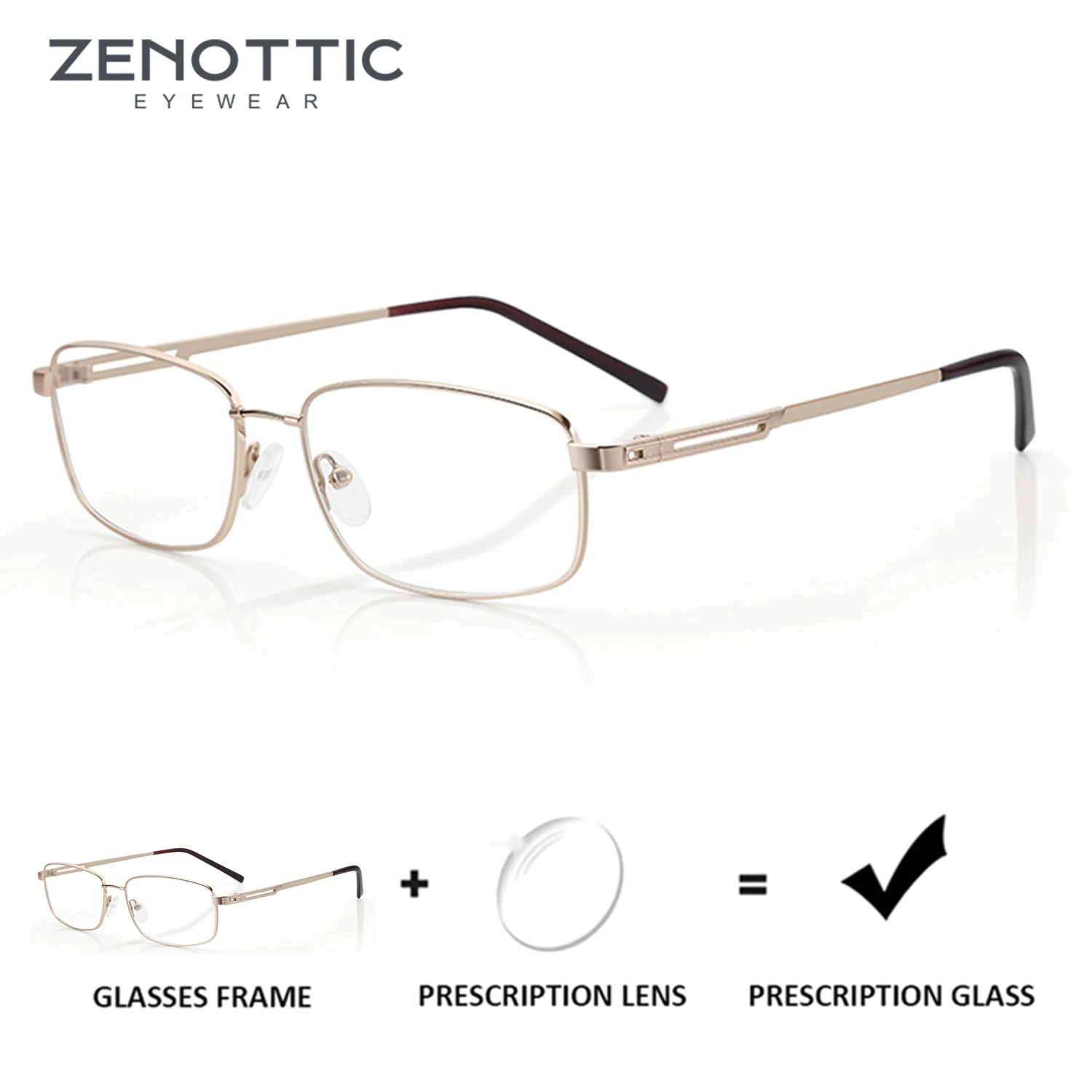 

ZENOTTIC Memory Metal Prescription Glasses Men Women Flexible Frame 180 Bendable Rectangle Lenses Lightweight Durable