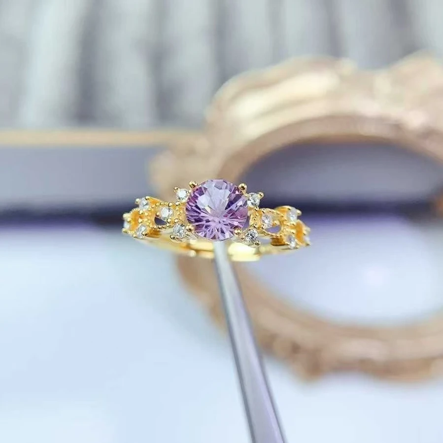 

Кольцо из серебра 925 пробы с блестящим кристаллом, кольцо с натуральным аметистом, 6 мм, 0,7 карата, ювелирные изделия из натурального аметиста