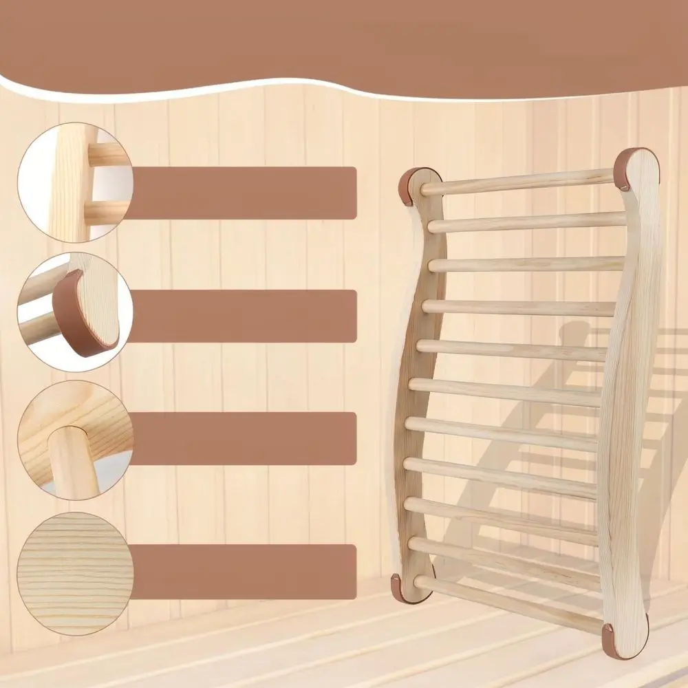 Ergonomic S Shape Wooden Backrest Sauna Steam Room Back Support Relaxing Accessory For Home Hotel Sauna Interior