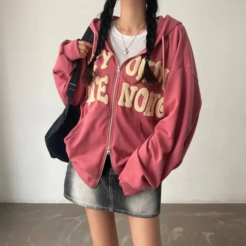 

Women Hoodies High Street Harajuku Retro Hip Hop Zip Up Hoodie Loose Women Sweatshirt Hoodie Clothes Y2k Korean Goth Hoodie 후드티