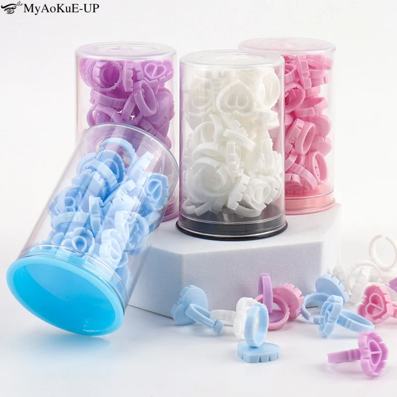 

30pcs/barrel Eyelash Glue Ring Cup Heart Shape Plastic Tattoo Pigment Holder Container Glue Cups Lash Extension Makeup Tools