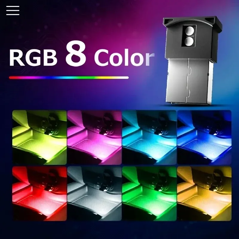 مصباح جو داخلي صغير USB LED - ضوء ليلي للطوارئ مزخرف محيطي RGB للسيارات (التوصيل والتشغيل)
