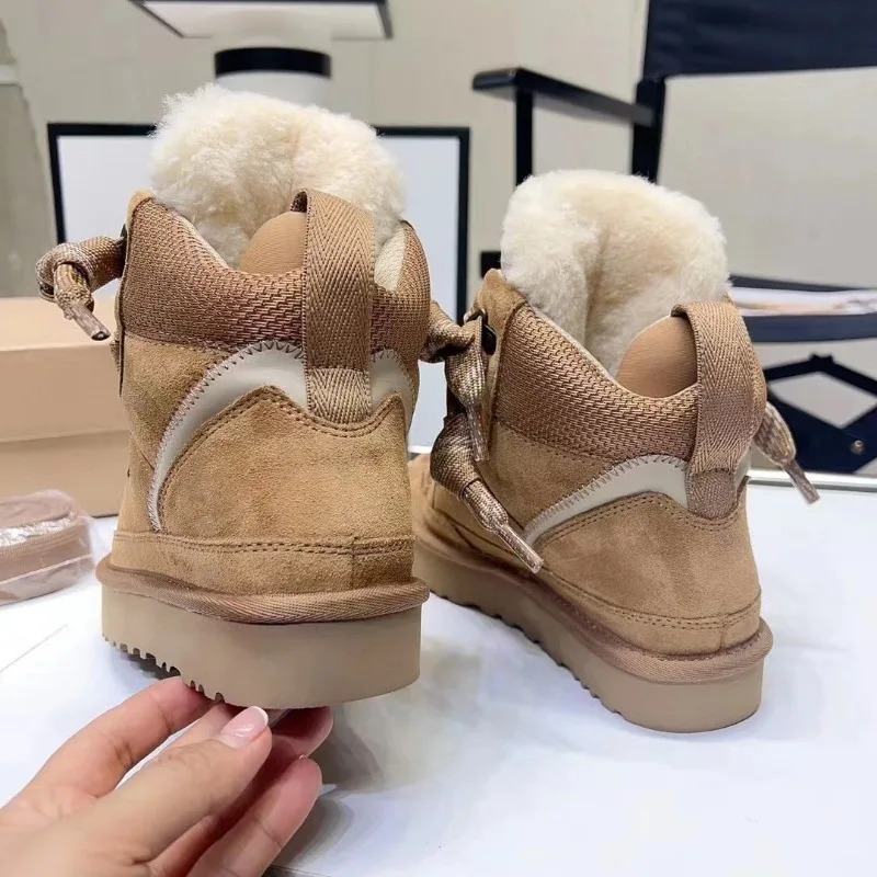 Winter Women Snow Boots Thick Sole Casual Lace Up Anti Slip Warm Plush Ankle Boots Comfortable High Top Cotton Shoes