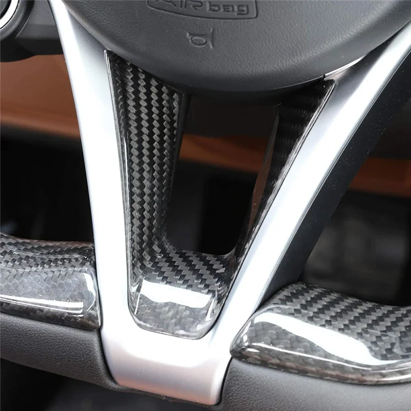 A10E-Steering Wheel Decoration Frame Cover Trim For Alfa Romeo Giulia Stelvio 2017 2018 2019 Accessories, ABS Carbon Fiber