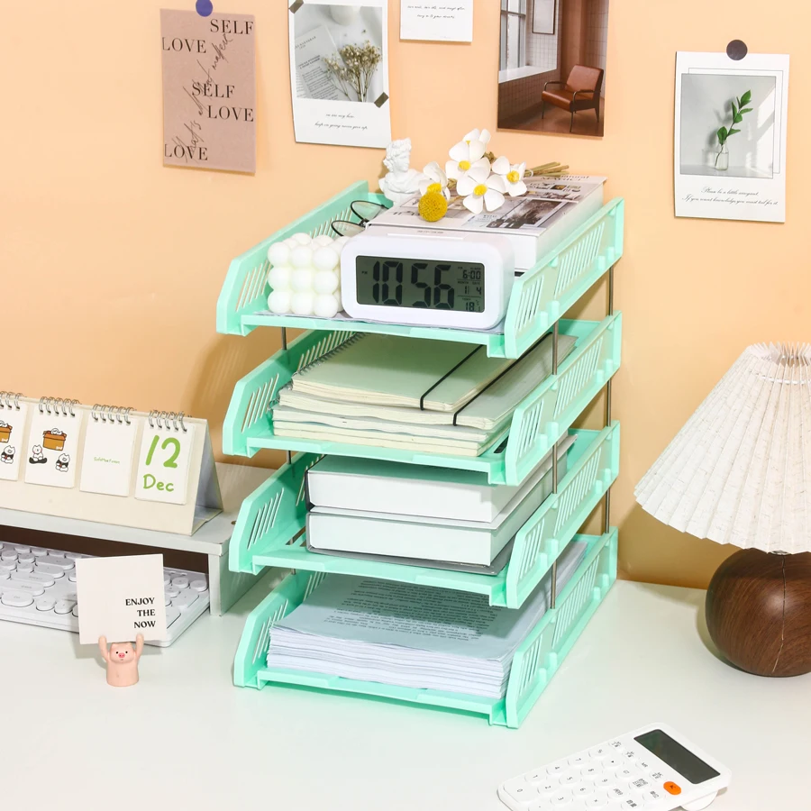 File Rack Desktop Storage Rack Four-Layer Storage File Rack Storage Rack Multi-Functional Storage File Basket File Seat Multi-Layer File Storage Rack Organizer Rack Office Special File Tray