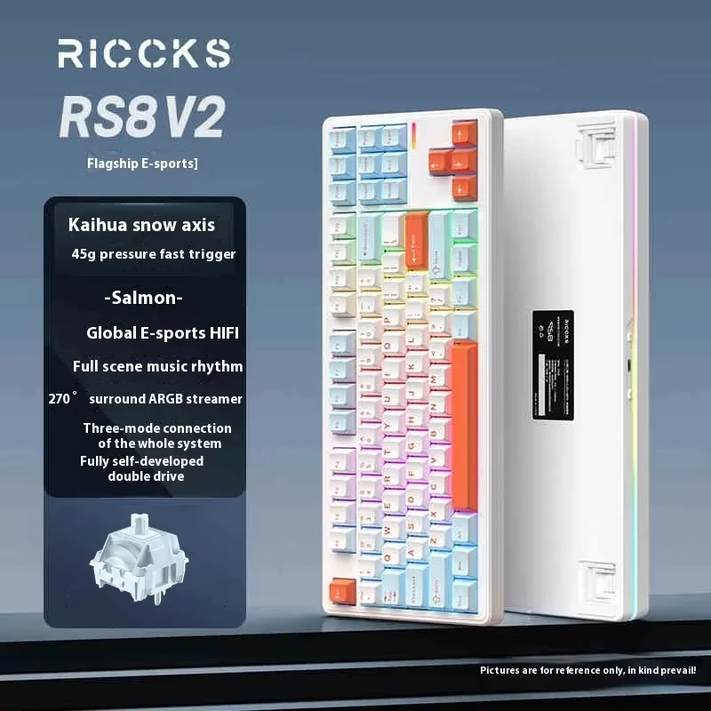 

Riccks RS8 V2 Wireless Gaming Mechanical Keyboard Bluetooth 2.4G Wired 8000mAh RGB Hotswap Support QMK-VIA Keyboard for pc Gamer