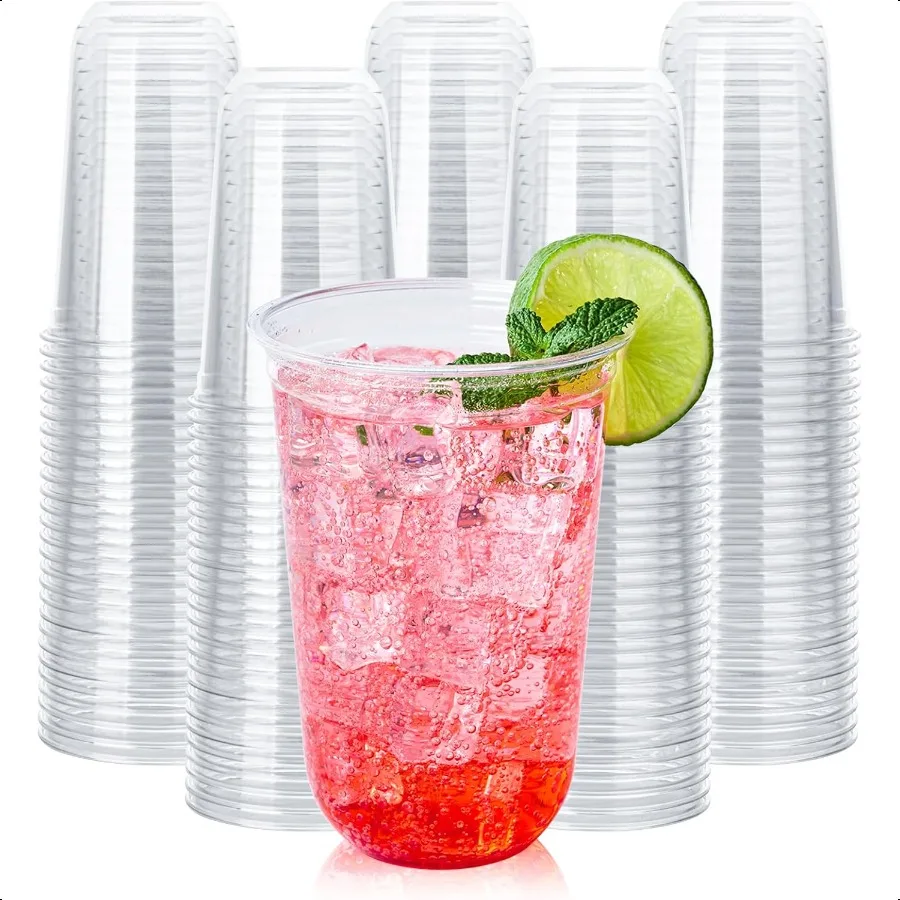 

16 oz Compostable Clear Plastic Cold Cups 100 Pack Biodegradable Cups BPA PFAS Free PlantBased Plastic Cups for Juice Wine Par