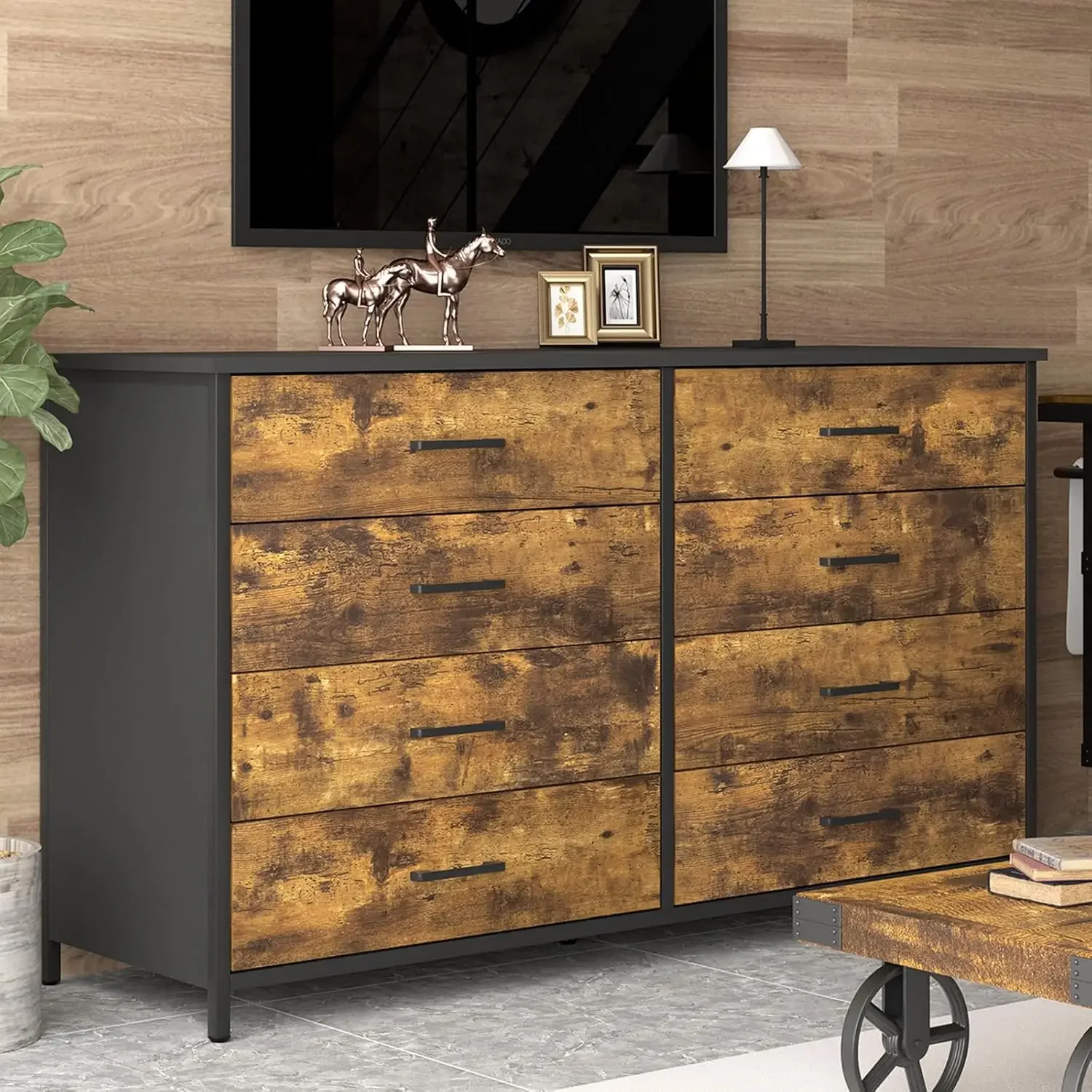 

#For 8 Drawer Wood Dresser, Industrial Wood Storage Dresser Clothes Organizer, Sturdy Steel Frame, Storage Dresser for Bedro