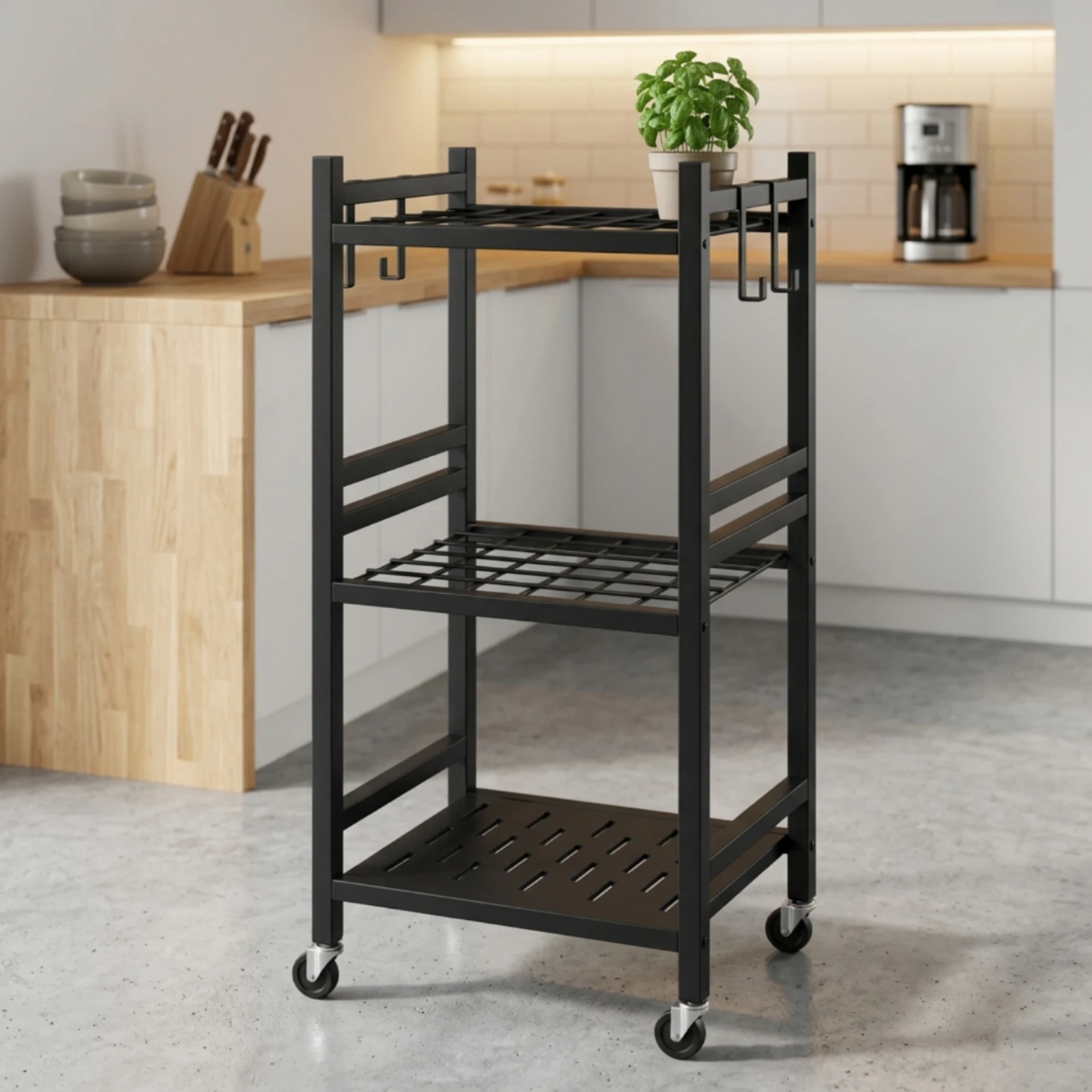 Garden Tool Organizer with Wheels Rolling Tool Storage Rack with Wheels Freestanding Space-Saving for Gardeners, Garage, Shed