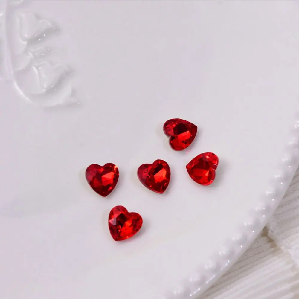 10 Pcs Shiny Red Crystal Nail Art Decorations Wine Red Peach Heart Jewelry Nail Charms Pointed Bottom V Crooked Heart