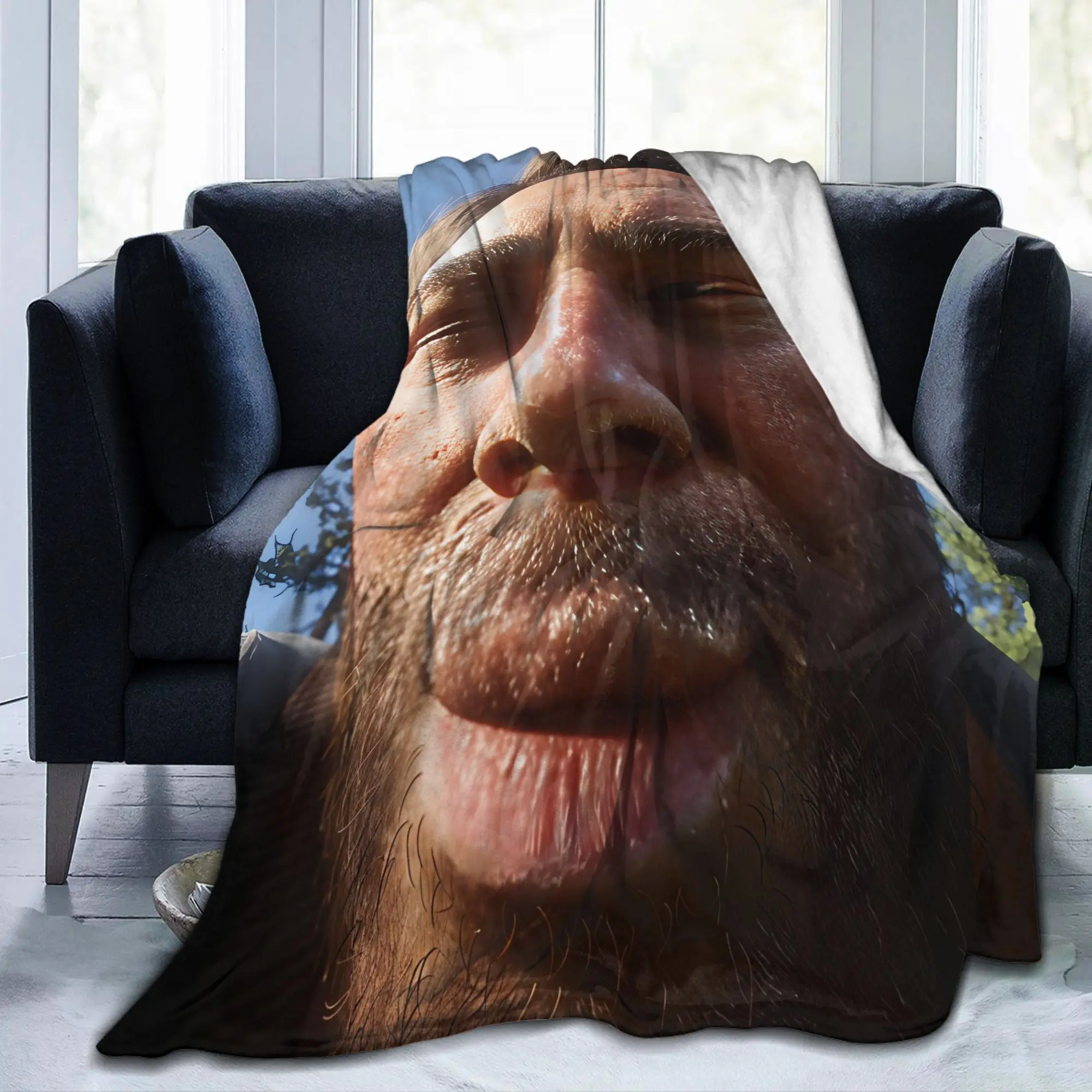 Custom Funny Arthur Morgan  Blanket Warm Fleece Soft Flannel  Throw Blankets for Bedroom Couch Outdoor Autumn