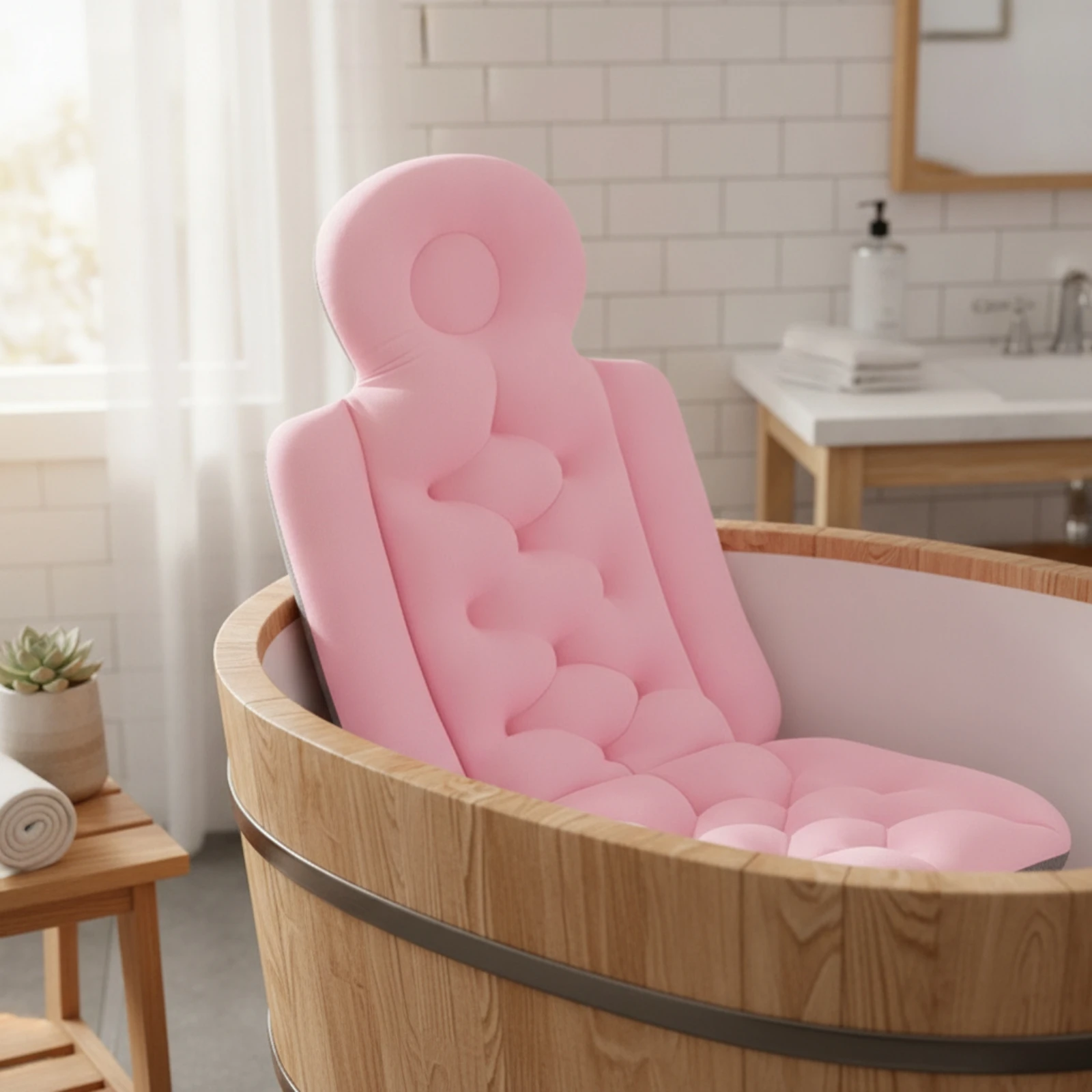 Bath Cushion with Backrest Skin-Friendly Full Body Bath Pillow Bathtub Mattress Cushion Supportive One-Piece for Adults