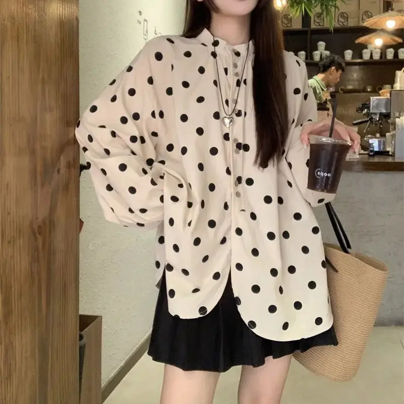 

Shirt Dot Print Long Sleeve New Spring And Autumn Fashion Simple And Relaxed Casual Soft Sweet Spicy Lazy 2024 Women'S Shirt