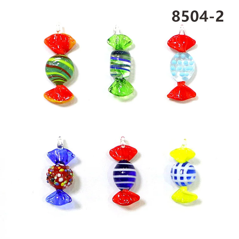 Colorido Mini Murano Glass Candy Ornaments, Handmade Cute Mixed Christmas Sweets, Home Table Decor, Festival Party Favors, 6pcs