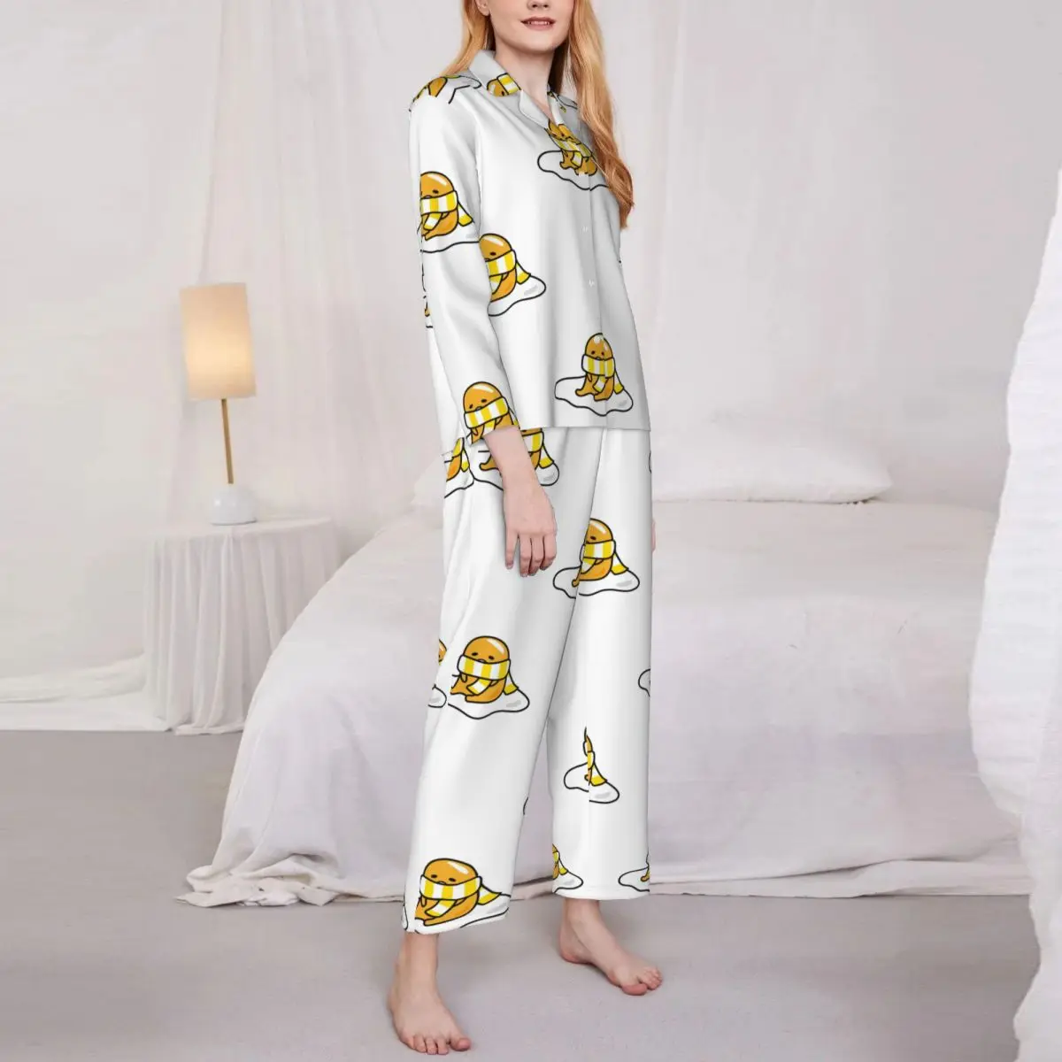 Gudetama_7 Conjuntos de pijamas para mujer, pijamas de 2 piezas para mujer, ropa de descanso para parejas, traje para el hogar