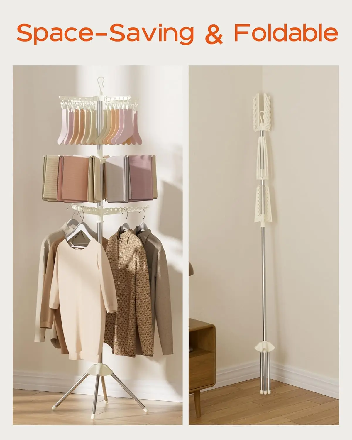 Clothes Drying Rack Foldable,Laundry Drying Rack with Rotating Clothes Rail for Hanging Socks,Space Saving
