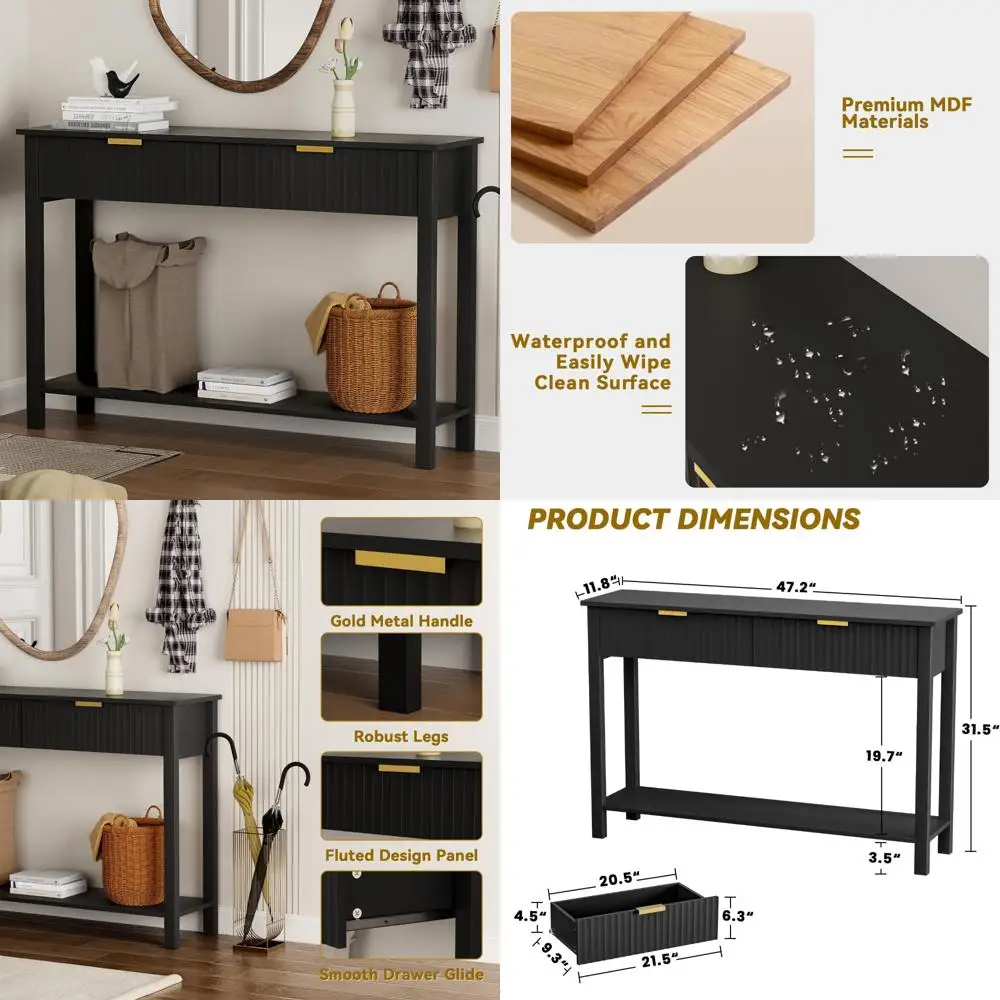 

Деревянный консольный столик с двумя ящиками и открытой полкой для прихожей, гостиной и прихожей