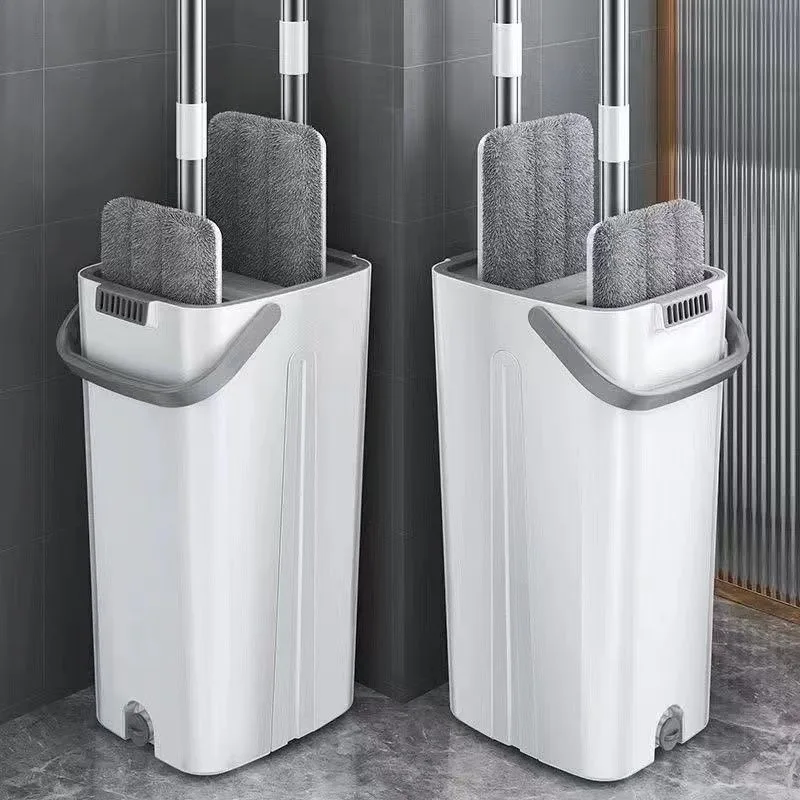 Hands Free Flat Mop with Separation Bucket Wet Dry Use Integrated Wash Clean Lazy Mop for Household Floor Cleaning