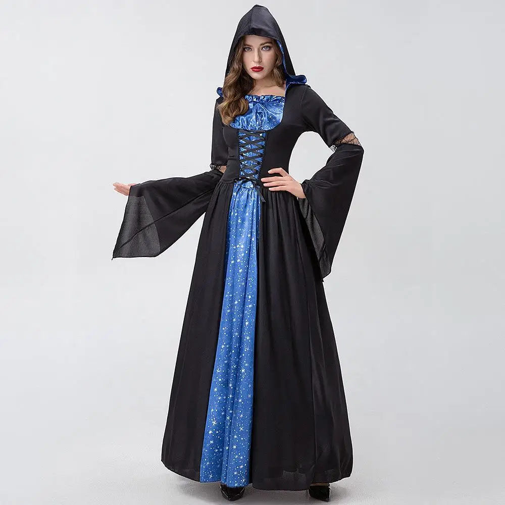 Halloween schwarze Robe Cosplay Vampir Dämon Bühne Leistung Erwachsenen Hexen kostüm