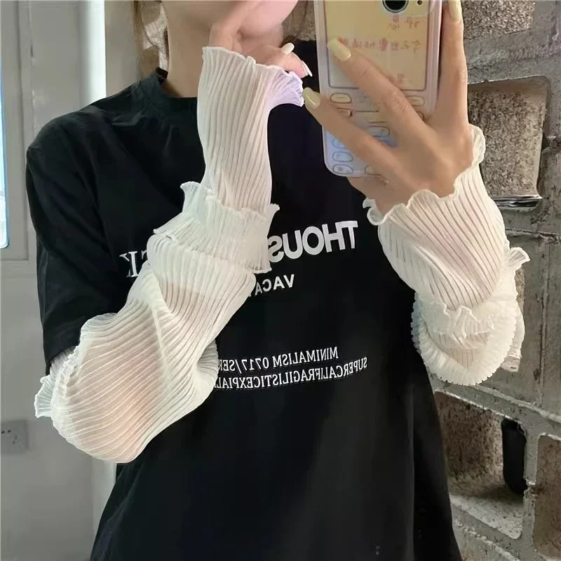 

Кружевные рукава-накладки из ледяного шелка с оборками, хит продаж, защита от УФ-излучения, мягкие дышащие рукава-грелки для женщин, для повседневного летнего использования