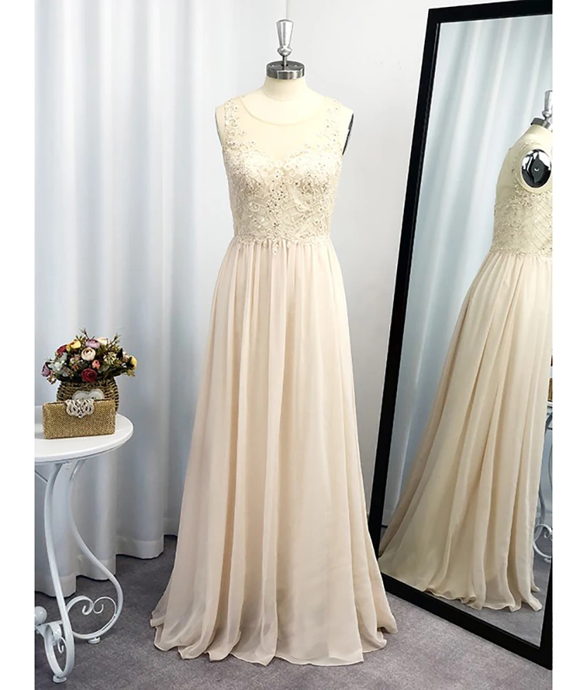

Customized High Quality Chiffon A-Line Appliques Sequined Evening Dress Delicate O-neck Sleeveless Floor Length prom dresses