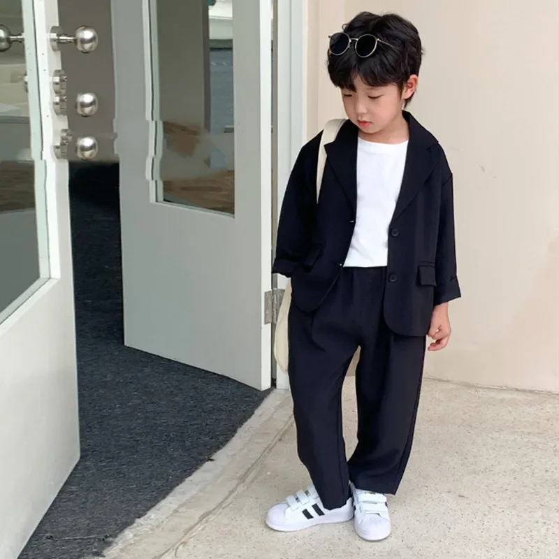 

Boys' Suit Spring Autumn Kids handsome black Suit 2Pcs Set Children brief fashion casual Clothes Outfit