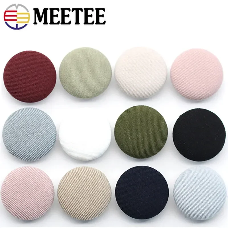 Meetee 50Pcs 11-30mm Cloth Covered Round Button For Coat Shirt Bag Decorative Buttons Buckles DIY Sewing Material Accessories