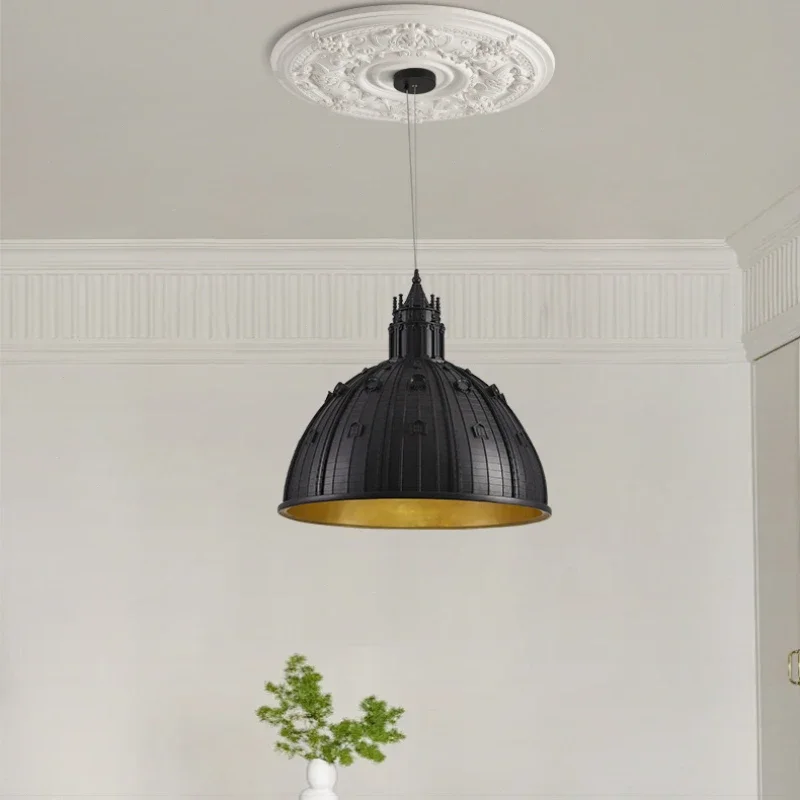 Castle Resin Lampshade Pendant Light French Relief Ceiling Chandelier Living Room Decor Dining Table Lighting Bedroom LED Lamps