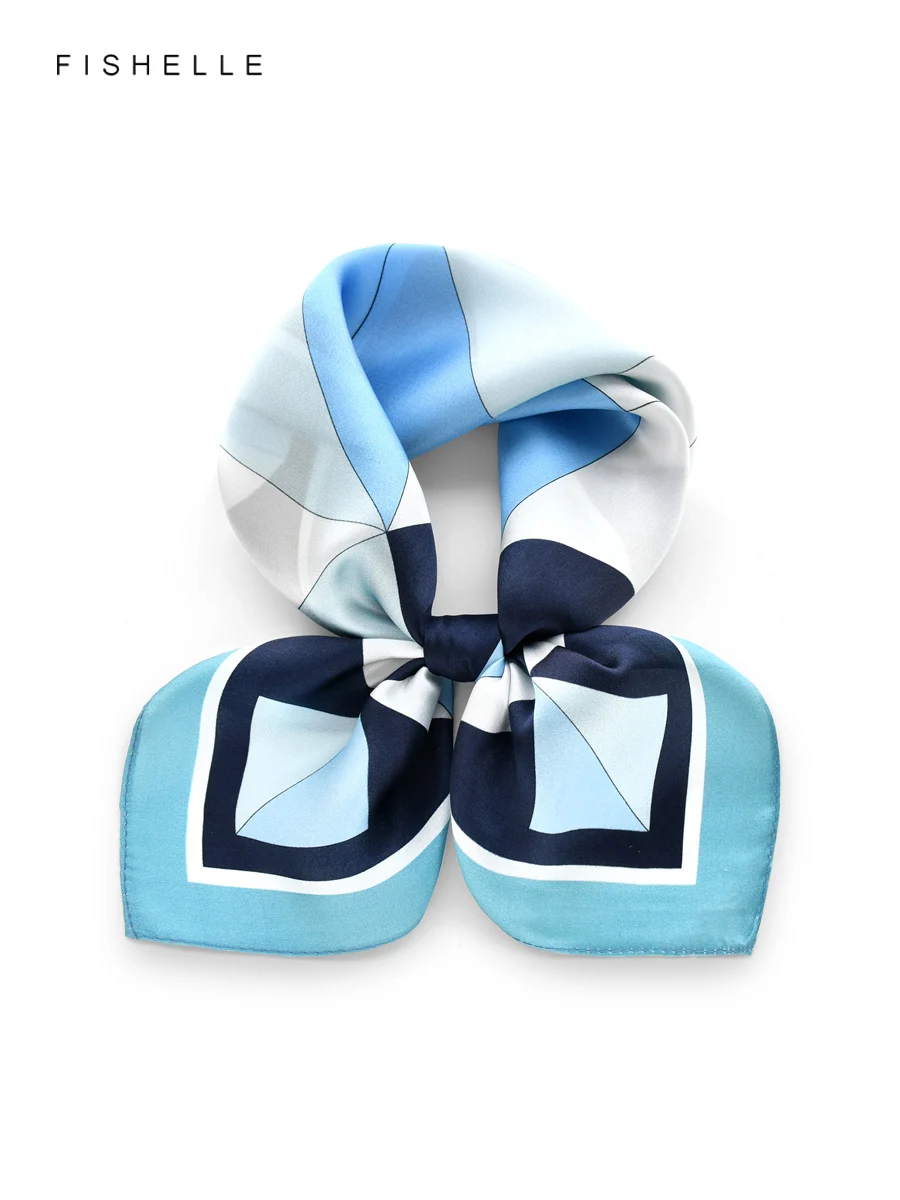 

Blue geometry 100% silk scarf small square scarves lady shawl silk satin luxury gift headband wrap tie hijab kerchief 50cm