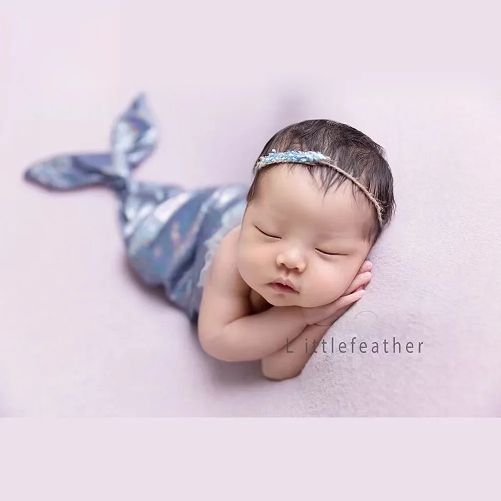 Newborn Photography Outfit Mermaid Costume Headwear Suit Newborn Photography Romper Baby Girl Photo Clothing Photoshoot Props