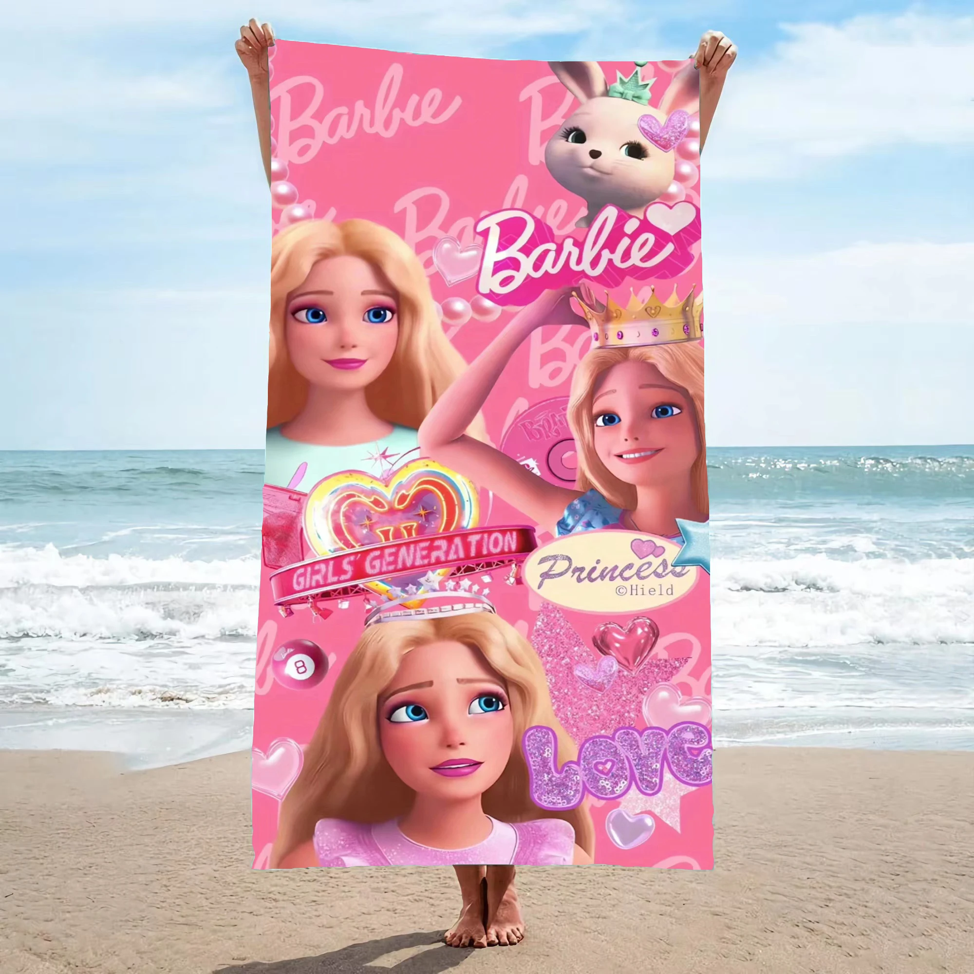 Toalla de playa de dibujos animados Barbie Anime de Disney, decoración de habitación linda, Rosa completo, ducha de mano para niños, toallas de viaje, Princesa de baño