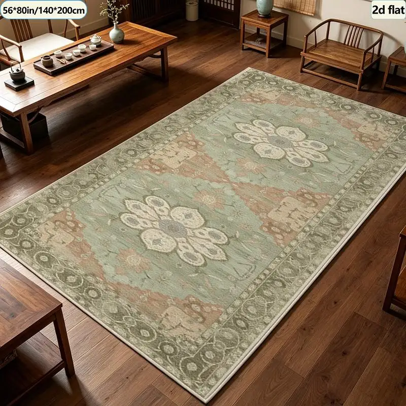 Retro Black Brown Persian Carpet Flooring Classic Medallion Square Area Rug Vintage Living Room Indoor Floor Mat