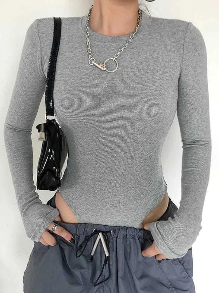 Bodys Frauen Dünne Fashion Solid Sexy Koreanischen Stil Damen Streetwear Langarm Design Casual Alle-spiel Frühling Herbst Club