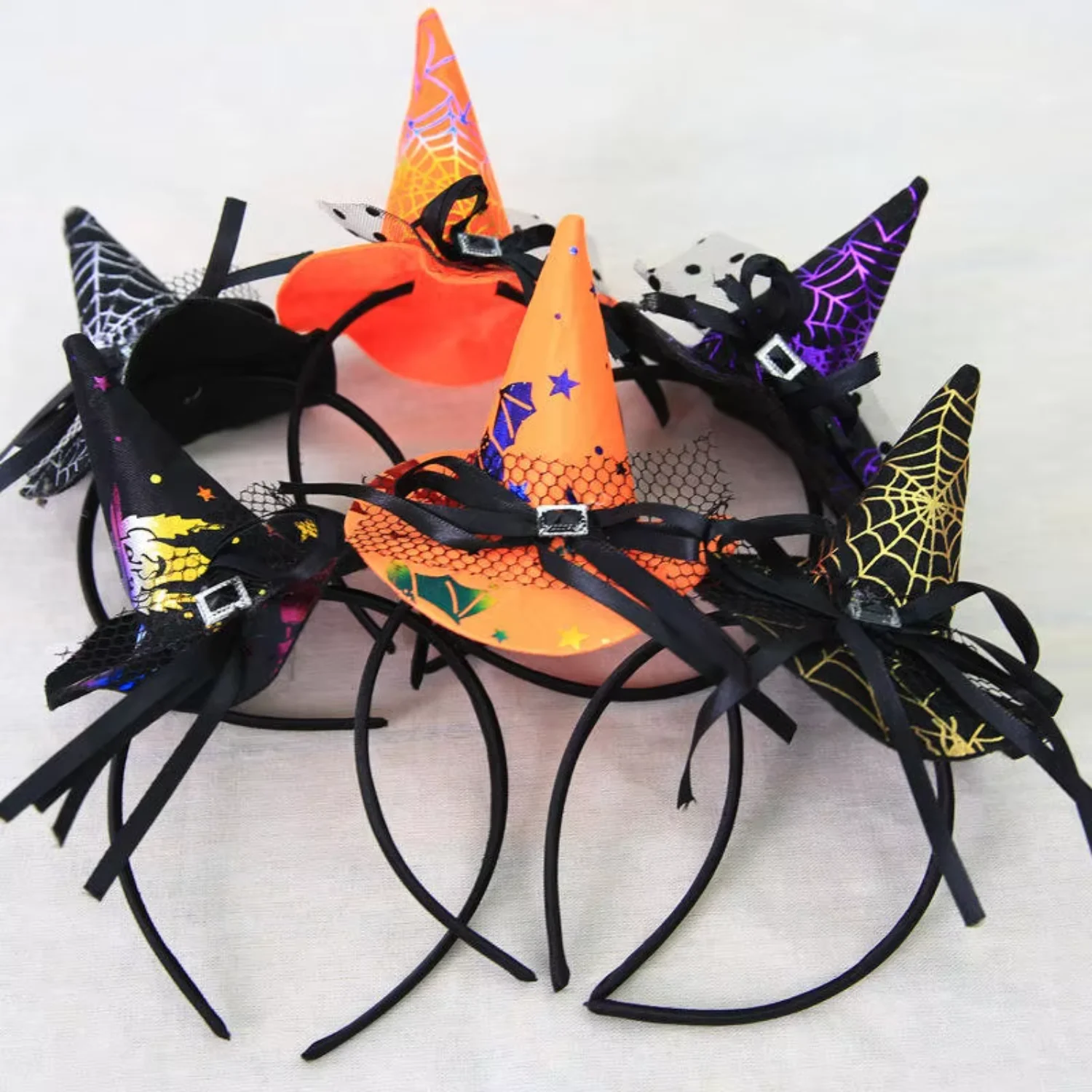 Halloween Hair Accessories Festival  Pumpkin Spider Mini Witch Hat Hair Band Headband For Women Kids