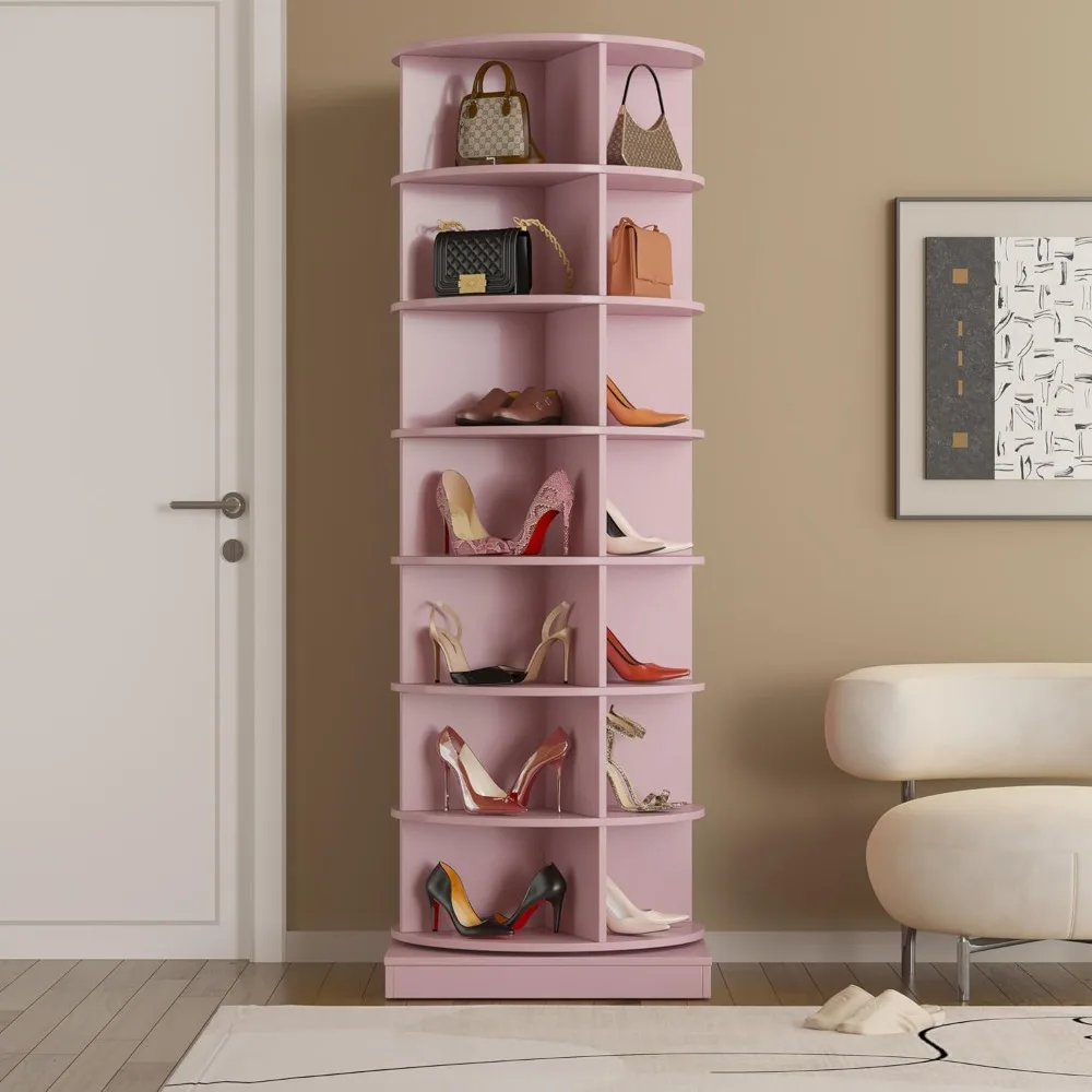 

Rotating Shoe Rack Tower, 7-Tier Spinning Shoe Rack, Free Standing 360° Revolving Shoe Organizer Can Hold 28 Pairs