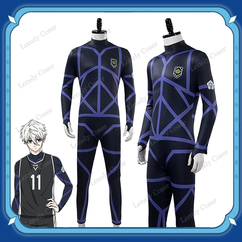 Anime Blue Lock Seishiro Nagi Cosplay Costume Wig #11 Team V Uniform Jumpsuit Vest Shorts Football Club Sportswear Jersey Men